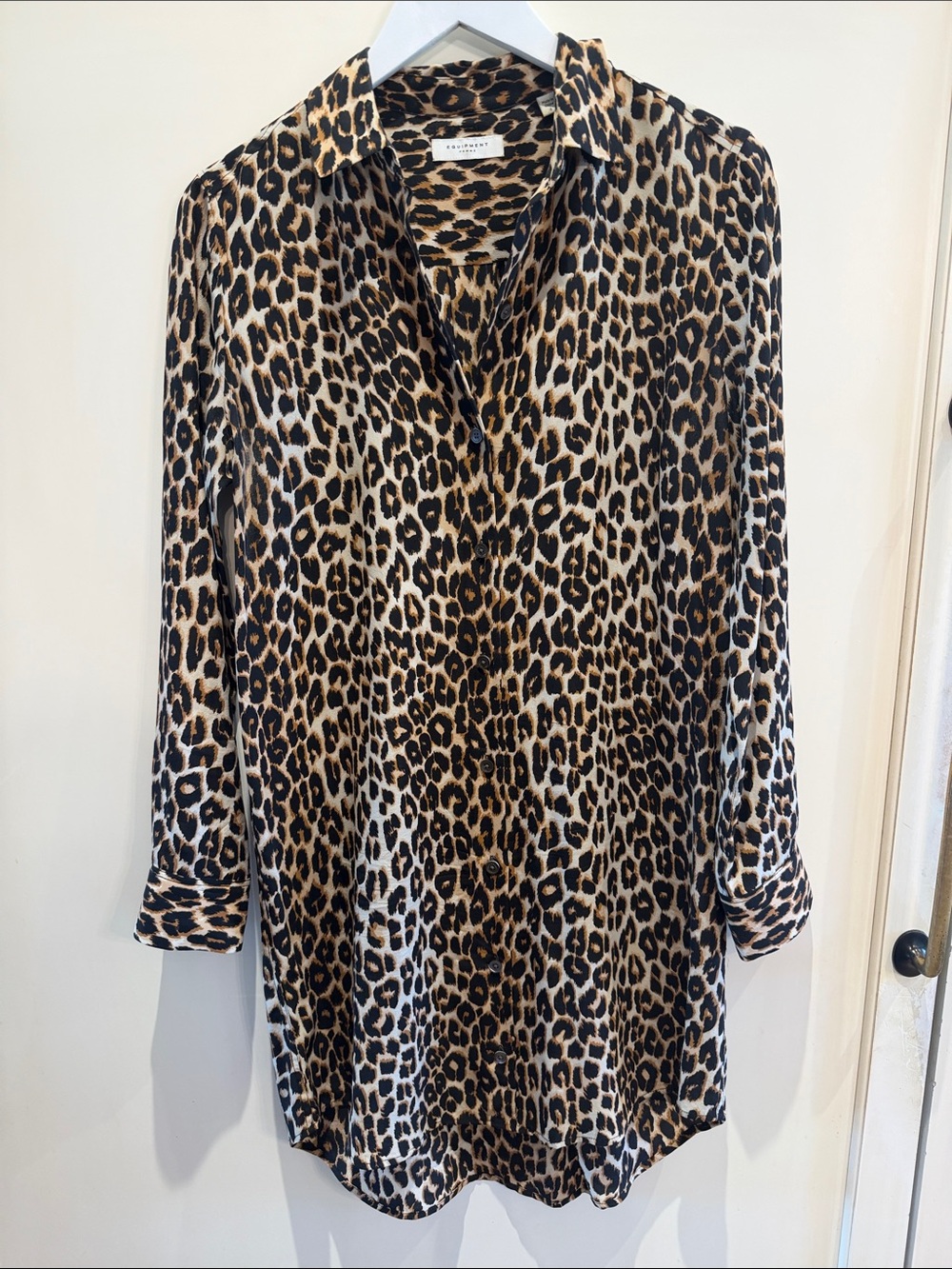 Equipment Leopard Print Long Sleeve Shirt Dress - Brown/Black